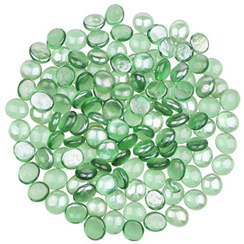 YIYA Green Flat Marble Decorative Beads Glass Gems for Home Decoration Vase Filler Fish Tank Bottom Decoration (About 0.68 lb(310g)/Bag)