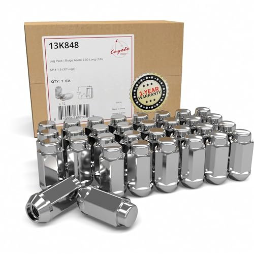 Wheel Accessories Parts Radmutter mit ausgewölbtem Eichelholz, M14 x 1,5 Gewinde, 5,1 cm lang, für LKW, 7/8 Zoll Sechskant, Chrom (Chrom, 32 Stück)