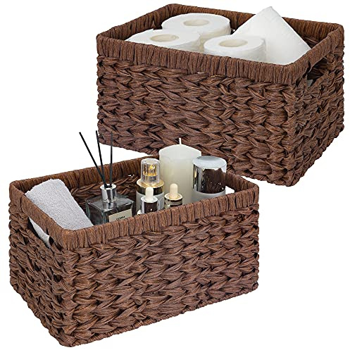 GRANNY SAYS Wicker Storage Baskets for Shelves, Wicker Baskets for Organizing, Waterproof Woven Basket for Pantry, Rectangle Basket for Shlef, Brown, 2-Pack