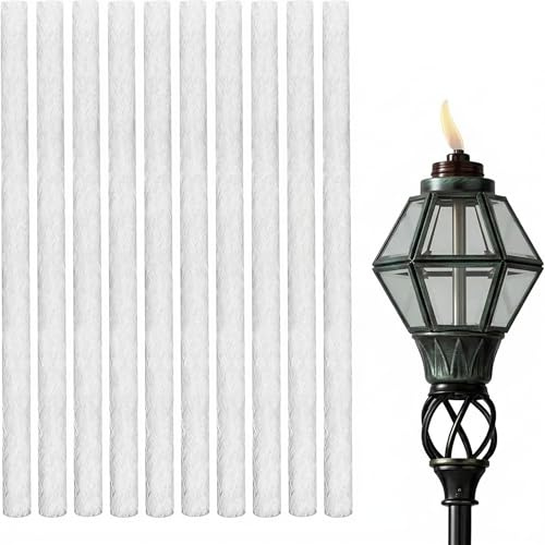 Milisten Lot de 10 mèches de rechange en fibre de verre longue durée pour lampe à huile, lampe à vin, lampe torche Tiki, lanternes de jardin, extérieur, 25 x 1,27 cm