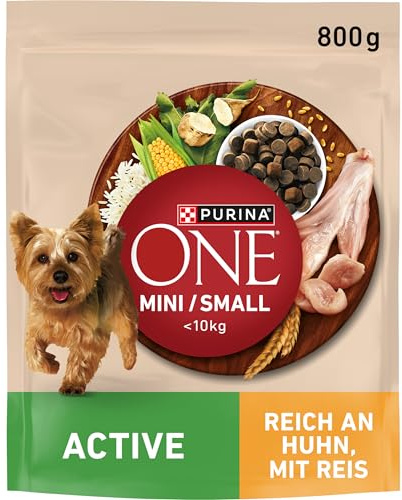 PURINA ONE Mini/Small Active für kleine Hunde, reich an Huhn, 8 x 800g | Hundefutter trocken, für kleine Hunde, reich an Huhn und Reis