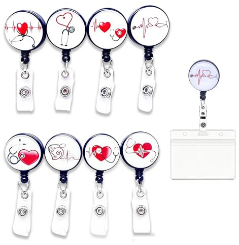 Hoshisea 8 Stück Krankenschwester Badge Halter, Versenkbare Abzeichen, Retractable Badge Reels, 360°drehbar, mit Krokodilklemme, für Krankenschwestern, Ärzte