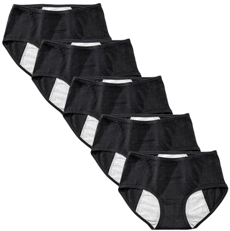Anntry Culotte Menstruelle pour Filles Adolescentes sous-vêtements Anti-fuites Physiologique en Coton de Protection pour Femmes à la Période Post-Partum (S, 5Noir)