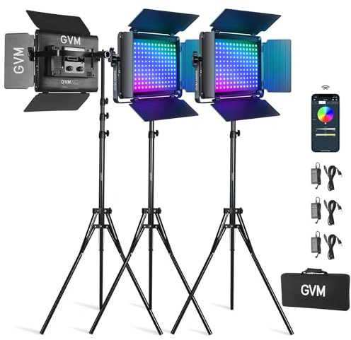 GVM 680RS LED Videolicht Panel mit Stativ, APP-Steuerung RGB Studiolicht Dauerlicht RGB, 50W 3200K-5600K LED Videoleuchte für Fotografie Film Video YouTube Studio,Videoaufnahmen, Streaming, Fotolicht