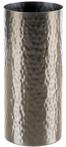 Jarrón para flores, metal templado, 23 cm de alto, color plateado oscuro