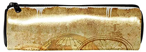 EZIOLY Parchment Paper Old Clock Globe Brain Leather Barrel Pen Pencil Case Coin Purse Pouch Cosmetic Makeup Bag for Student Stationery School Work Office Storage