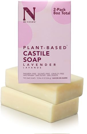Dr. Natural Castile Bar Soap - Multipurpose Soap Bar with Anti-Acne Properties - For Face, Body and Hair - Sensitive Skin Body Wash - Lavender - 2 pcs
