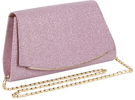 MEGAUK Damen Glitzer Clutch Unterarmtasche mit Abnehmbare Kette für Hochzeit Wedding Ball Bankett Prom Party, Rosa