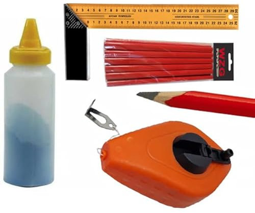 WZ-Gatze Schlagschnur mit Pulver, Anschlagwinkel und Zimmermansbleistifte Trockenbauset