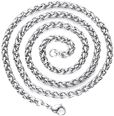 ANAZOZ Kette Edelstahl Schmuck 45cm bis 90 cm, Halskette Herren Ohne Anhänger 3mm bis 6mm Breit Weizenkette Silber