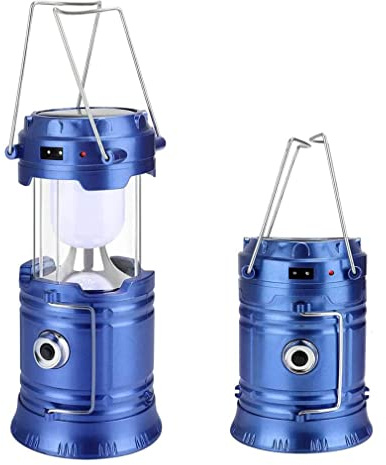 Lanterne de camping multifonction 6 en 1, Lampe De Camping À LED, Lanterne De Camping Solaire, Lampe De Poche Portable Rechargeable USB, Lampe d'Étanche Ultra Bright LED Lantern pour Camping (Bleu)
