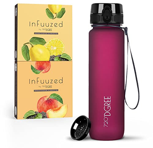 720°DGREE Eistee Trinkflasche 1l “uberBottle + InFuuzed“ - BPA-Frei, Ohne Zucker, Keine Kalorien - Einfach leckerer Geschmack für Deine Wasserflasche, Die Eis Tee Alternative - 2x 25 Beutel mind. 25l