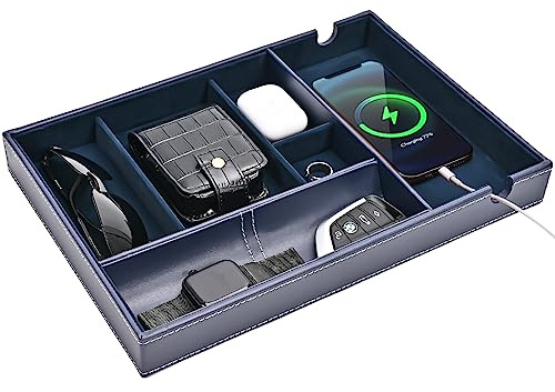 ProCase Ablage Tablett PU-Leder Schreibtisch Organizer mit 6 Fächer Kunstleder Büro Aufbewahrungsbox Schreibtisch Ordnungssystem für Handy Uhr Schlüssel Geldbeutel -Dunkelblau