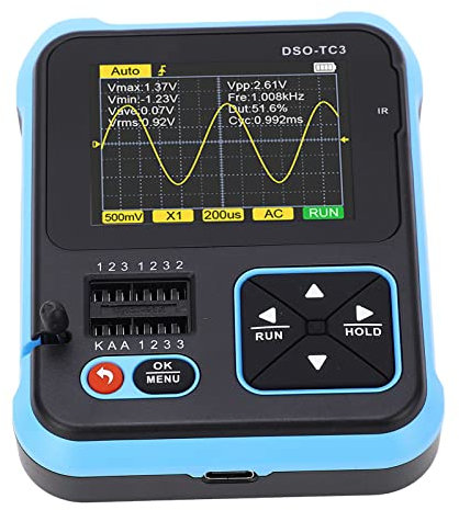 Eujgoov Digitales Oszilloskop Dso-Oszilloskop 500 kHz, Dso TC3 TC3 3-in-1-Handspeicheroszilloskop-Transistortester -Tabelle für Kapazitäts- und Widerstandstests (Ohne Speicherkarte)