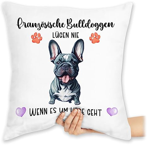 Kissen 40x40 Zierkissen - Hunde - Französische Bulldogge - Geschenk Hundebesitzern - 40 x 40 cm - Weiß - Hundebesitzer Bulldoggen Hund French Bulldog hundemotiv französischen bulldoggenbild