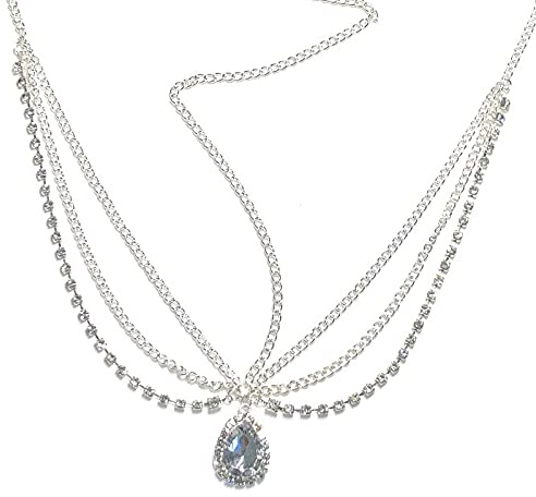 BSLVWG Rhinestone cadena de la cabeza en capas tocado de novia de plata diadema de cristal Pieza de pelo Festival de accesorios para el cabello para mujeres, niñas, novia y dama de honor