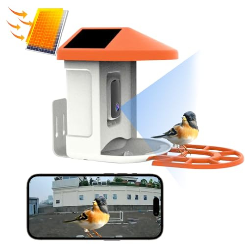 3T6B Vogelfutterspender mit Kamera, Intelligentes Vogelhaus Kamera im Freien, Zweiwege-Sprechanlage,Vogelfutterhaus mit Video Aufnehmen,mit AI-Erkennung von Vogelarten und Aufladen durch Solarenergie