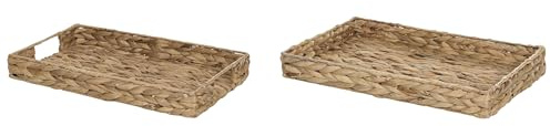 Set di 2 vassoi decorativi intrecciati in giacinto d'acqua chiaro