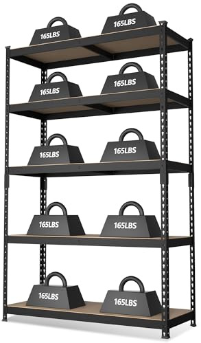 WORKPRO 5-Tier Steel Shelving Unit-Black, 35-3/10”W x 17-1/2”D x 72”H, Adjustable Storage Rack, Heavy Duty Shelf with MDF Board, 1650 lbs Load Capacity (Total) for Garage, Basement, Warehouse, Kitchen
