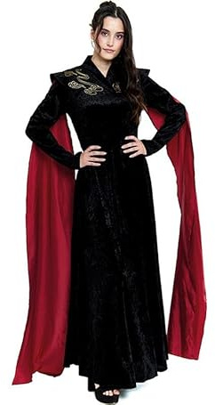 Partilandia Disfraz de Reina Dragón negro con mangas rojas para mujer Talla M