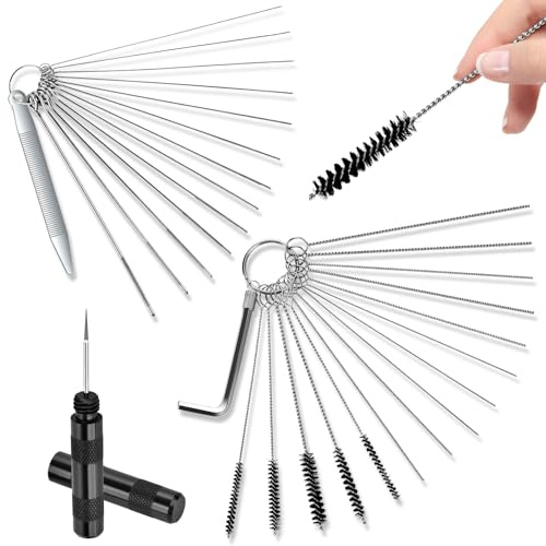 Herain Carburetor Throttle Body Cleaner Set, Small Holes Cleaner for Cleaning Brake, Engine, Gas Orifices Parts, Torch Nozzle Tip, Welding Heads, Sprinklers, Lawn Mowers (31 Pcs Cleaning Wire Set)