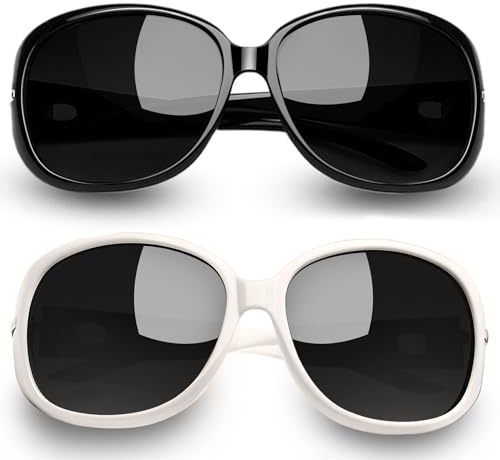 Joopin 2 Pack Gafas de Sol Mujer Nergas y Beige Grandes Brillantes Modernas Polarizadas Protección UV400 para Conducir Viajes Playa Verano