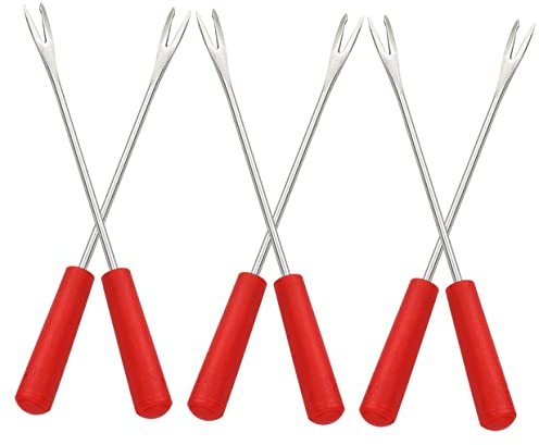 Garneck 6stücke Edelstahl Bbq Gabel Wiederverwendbar Käse Schmelz Gabeln Rote Griffe Für Grillen Obst Fondue Hot Pot Hitzebeständig Und Vielseitig Für Innen Und Außengebrauch