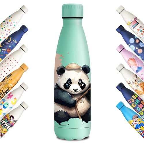 KollyKolla Stainless Steel Drinking Bottle, 500 ml, 3D Print Drinking Bottle, Sports, Suitable for Carbonated Drinks, Leak-Proof Thermos Flask, BPA-Free, Drinking Bottles for Children, School, Sports