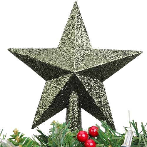Christmas Concepts® 20cm Glitter Tree Top Décoration Étoile – Topper de Sapin de Noël (Vert forêt)
