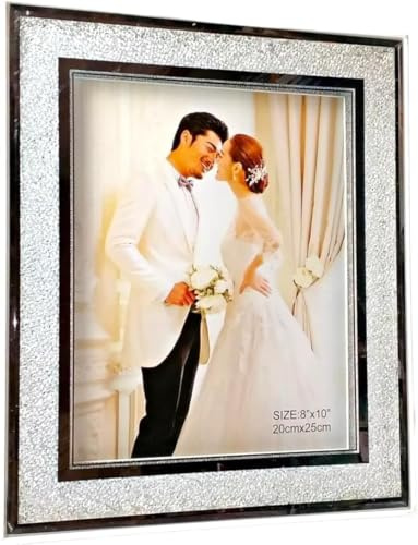 Crushed Diamond Home Signature Collection Photo Frame, 20cm x 25cm, Silver Glitter, Crystal, Glass Mirror (White, 25cm)