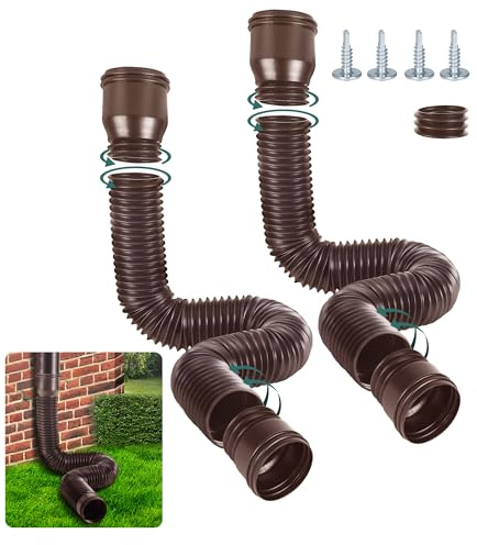 Prolunga Flessibile per Grondaia, Prolunga Rotonda per Tubo di Scarico | per 80/100 mm Tubo Pluviale, Estensione da 47 a 150 cm, Accessori per Tubo Pluviale (Marrone, 2 Pezzi)