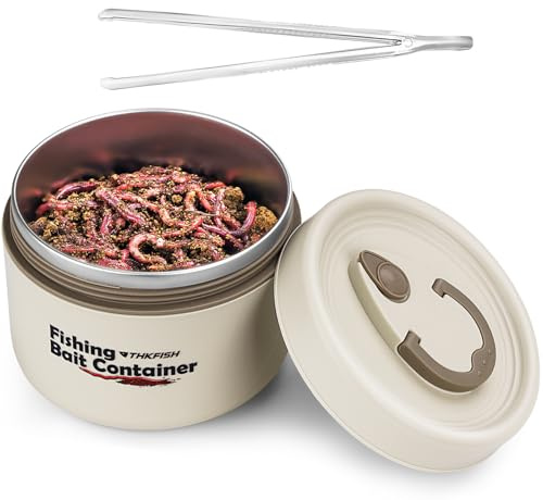 THKFISH Fishing Bait Container, Stainless Steel Insulated Live Bait Storage, Worm Bait Holder, Bait Storage Box, Nightcrawler Box, Bait Bucket to Keeps Bait Fresh and Alive