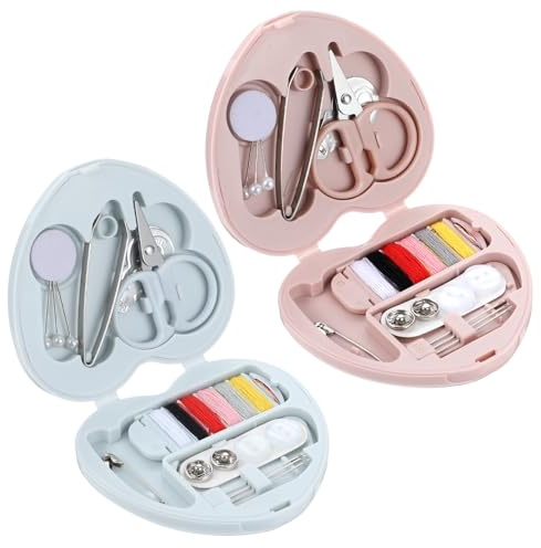 2 Stück Mini Nähprojekt Set Mini Reise Nähset Nadel und Faden Set Süßes Herzförmig Tragbares Nähset Mit Faltbarem Etui Premium Nähzubehör Sewing Kit für Reisende Erwachsene Anfänger Notfall Zuhause