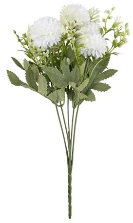 Ideen mit Herz Blütenbusch | Künstliches Blumenarrangement | Blumenstrauß | Dahlie in Weiß 2 | Deko-Blüten mit langem Stiel | 5 Blüten Ø ca. 4,5 cm
