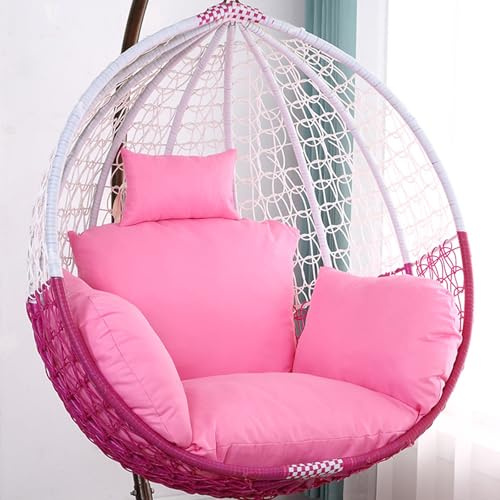 Hanging Swing Chair Cushion with Headrest Pillow Outdoor Thicken Seat Cushion for Bedroom Patio Balcony Pink Color