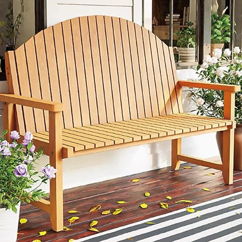 Wetterfeste Gartenbänke, Terrassenbank aus Massivholz mit Gebogener Rückenlehne, Hält Bis zu 300 Kg, Rostet und Verblasst Nicht, Bequeme Parkbank für Veranda, Garten, Hinterhof(Yellow,123x50x90 cm/48x