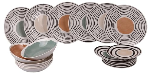 Service de vaisselle 18 pièces en porcelaine, 6 places de table dans 3 décors différents, Venice Lido Modern