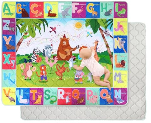 Decalsweet Alfombra Bebe 150×180 cm Plegable, Espesar 2cm Alfombra Juegos Bebes Antideslizante, Tapete de Actividades Bebe Alfombras de Gateo Apto para Interior/Exterior/Valla (Conciertos de animales)