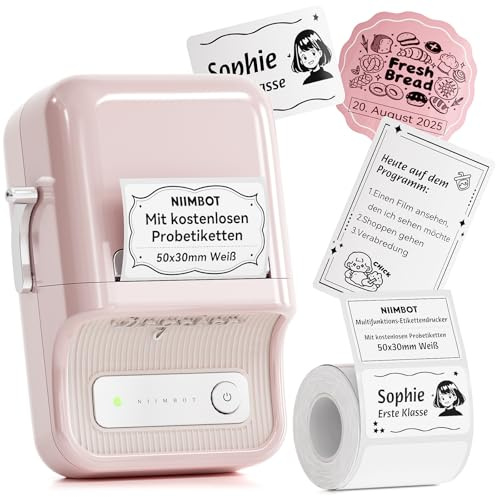 NIIMBOT B21 Etikettendrucker, Selbstklebendes Etikettiergerät Bluetooth Beschriftungsgerät Sticker Drucker Label Printer, Tragbares Label Printer für Barcode Einzelhandel Büro, Pink