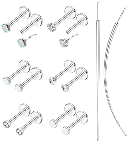 6 Paar Helix Piercings Chirurgenstahl (0,8mm|1,0mm|1,2mm),Hypoallergene Tragus Piercing Set Piercing Ohr Labret Conch Nasenpiercing Stecker Lippenpiercing,Silber Gold Tragus Ohrringe Piercings Schmuck