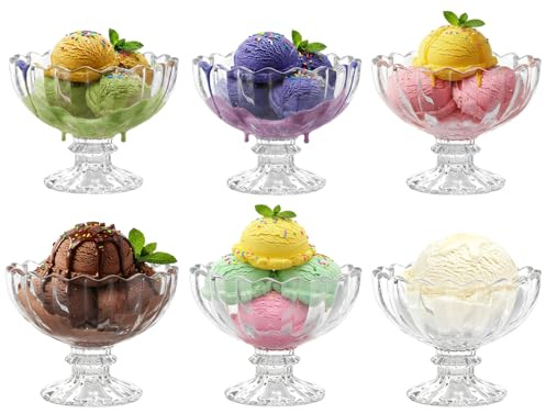 Set mit 6 Glas-Dessertschalen, 138 ml klare Eiscreme-Schalen, Sundae-Gläser, Shrimpcocktailgläser, Glas-Trifle-Schalen – Servierschalen für Eiscreme, Desserts, Pudding, Appetizer, Salat und Obst