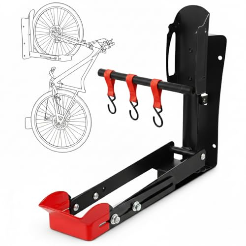 Veldrox Soporte Bicicleta Pared – Colgador Plegable con Nivel de Instalación y Ganchos Extra, Acero Reforzado hasta 30 kg, Ahorro de Espacio Cuelga Bicis Pared para Garaje y Hogar.
