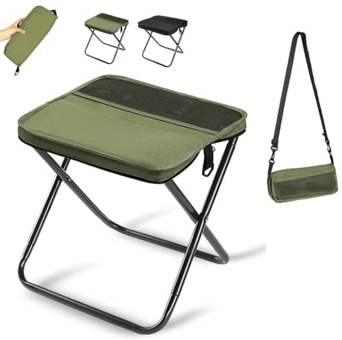 Camping Stool, Portable Stool Small Folding Chair Lightweight Collapsible Folding Garden Footstool with Zippered Carry Bag for Hiking, Fishing, Traveling, Tent Beach and Picnic (Green)