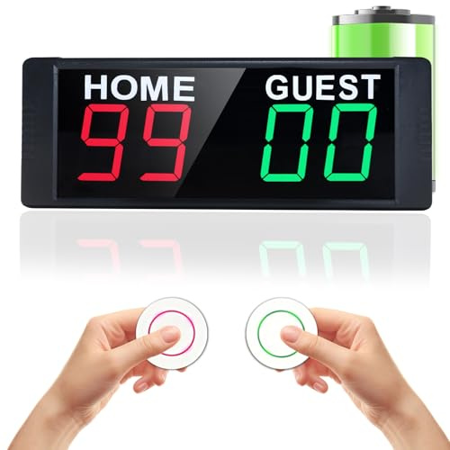 YZ Portable Electronic Scoreboard with 2 Button Control, Digital Scoreboard with Remote, Digital Cornhole Score Keeper, 12/24H Clock/Countdown Timer/Buzzer, Indoor&Outdoor Games(Battery&Magnetic)