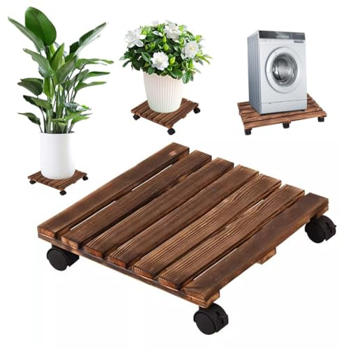 Quadratischer Pflanzenroller mit Rädern für einfaches Bewegen, stabiler Gartenwagen aus Holz für Innen- und Außenpflanzenanzeige