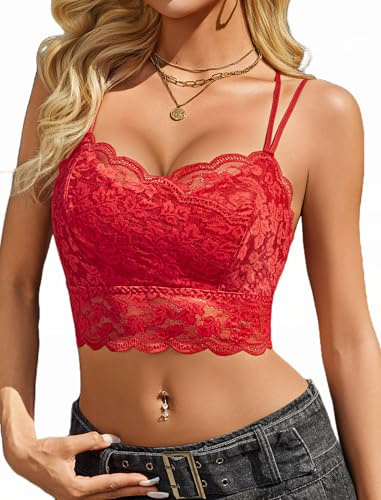 Avidlove Femme Camisole Dentelle Bustier Sexy Crop Top Bretelles Spaghetti Bralette Camisole Col V sans Manches Haut Festival Fête Vin Rouge XXL
