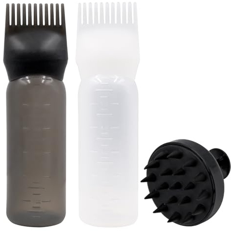 inheming 2 Piezas Botella Aplicadora de Peine 180ML, Aplicadores de Aceite para el Cabello, Cepillo de Champú Masajeador de Cuero Cabelludo