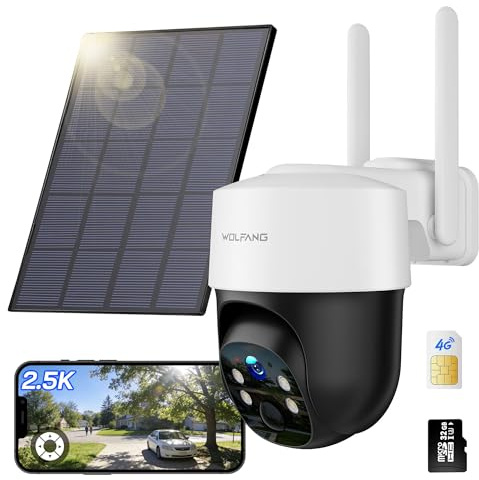 WOLFANG 4G LTE Wildkamera Solar, 2.5K Wildkamera mit Handyübertragung App, 0,2s PIR Auslösezeit, Bewegungsmelder & Echtzeitalarm, Infrarot Nachtsicht, 8000mAh Akku, 32GB microSD-Karte, IP66