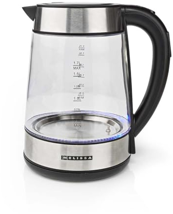 Melissa Wasserkocher Glas 1,7 L - 2200 W - Kettle mit 5 Temperatureinstellungen 50/70/80/90/100 °C - LED-Beleuchtung - Warmhaltefunktion - Strix Regler - 360° Basis - Trockenkochschutz
