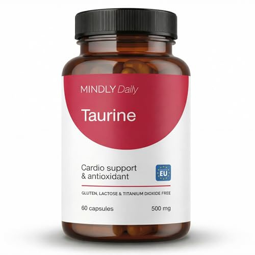 MINDLY Taurine 500mg - Optimal Precision Dose for Energy, Focus & Heart - 60 Vegan Capsules - 2 Month Supply -Clean, No Titanium Dioxide, Gluten Free
